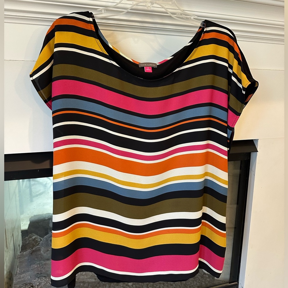 Vince Camuto Multicolor Striped Short Sleeve Top EUC XL